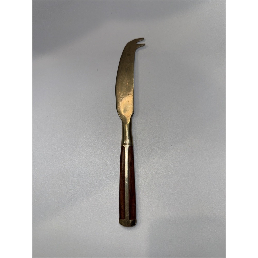 JEAN-CLAUDE JCZ1 Brass‎ and Teak Wood Flatware Cheese Knife MCM 8.5"